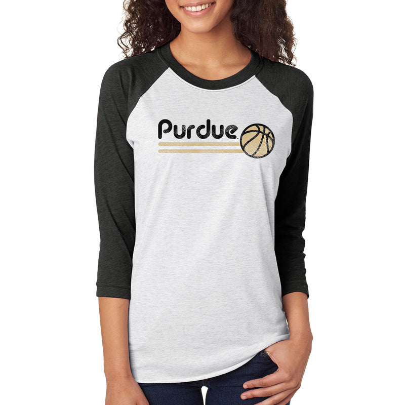 Purdue University Boilermakers Basketball Bubble Next Level Raglan T Shirt - Heather White/Black