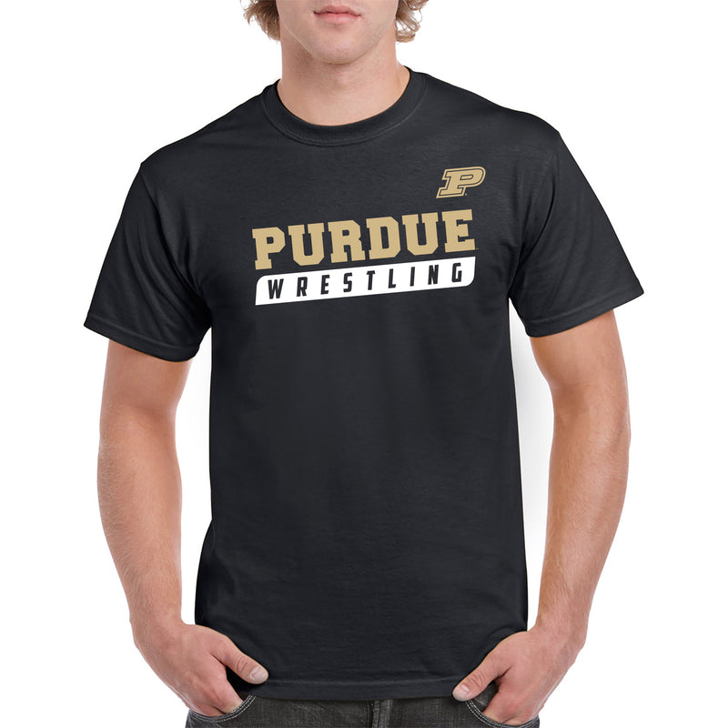 Purdue University Boilermakers Wrestling Slant Basic Cotton Short Sleeve T Shirt - Black
