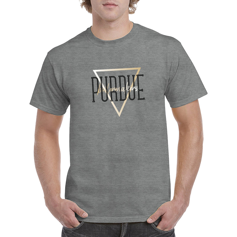 Purdue University Boilermakers Gradient Triangle Basic Cotton Short Sleeve T Shirt - Graphite Heather