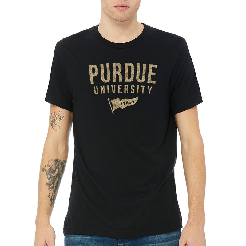 Purdue University Boilermakers 1869 Banner Canvas Short Sleeve Triblend T-Shirt - Solid Black