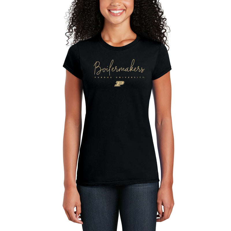 Purdue Thin Script Womens T-Shirt - Black