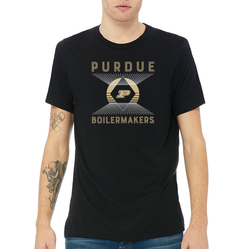 Purdue Boilermakers Vaporwave Grid Triblend T Shirt - Solid Black