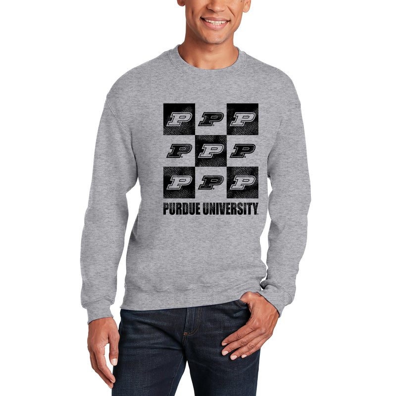 Purdue Boilermakers Checkerbox Crewneck Sweatshirt - Sport Grey