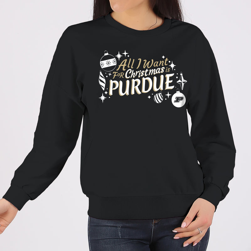 Purdue Boilermakers All I Want For Christmas Is Purdue Crewneck Sweatshirt - Black