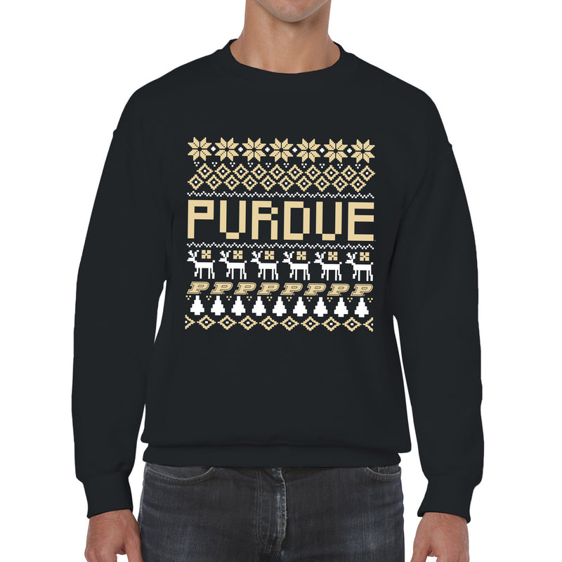 Purdue University Boilermakers Holiday Sweater Crewneck Sweatshirt - Black
