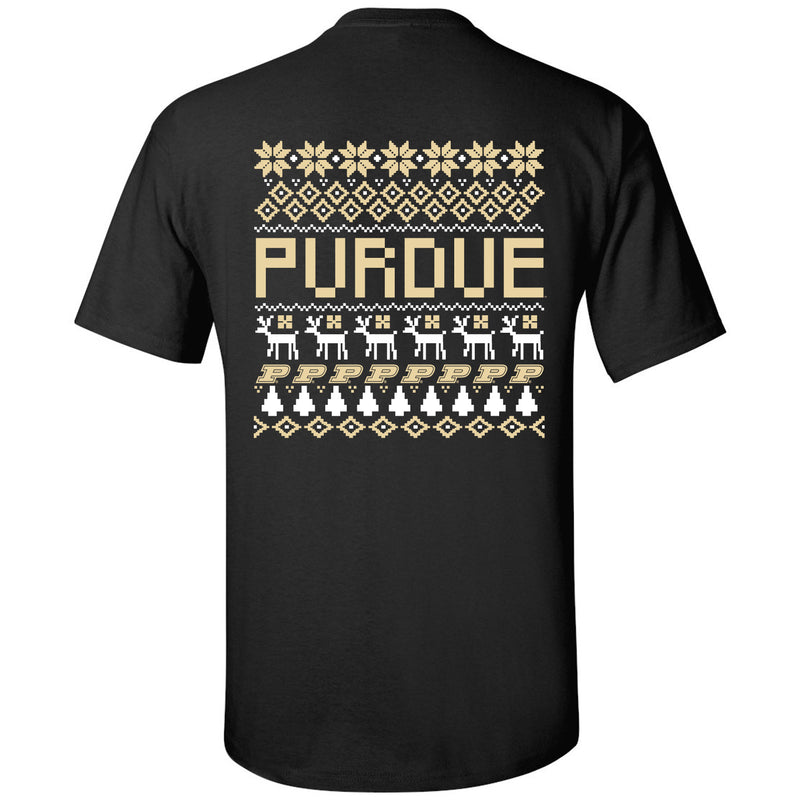 Purdue University Boilermakers Holiday Sweater Short Sleeve T-Shirt - Black