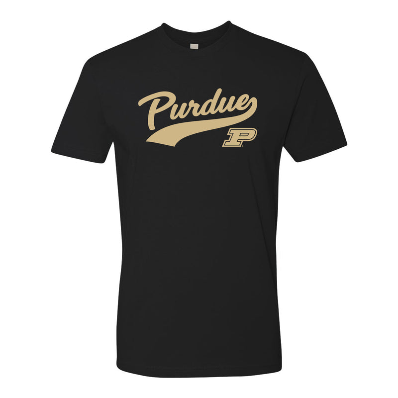 Purdue University Boilermakers Baseball Jersey Script Next Level Short Sleeve T Shirt - Black