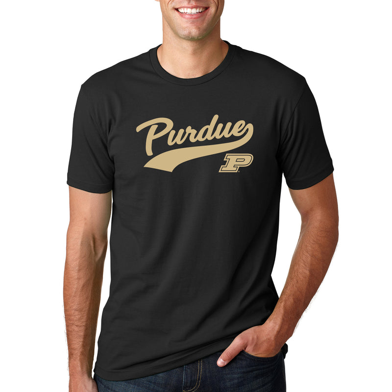 Purdue University Boilermakers Baseball Jersey Script Next Level Short Sleeve T Shirt - Black