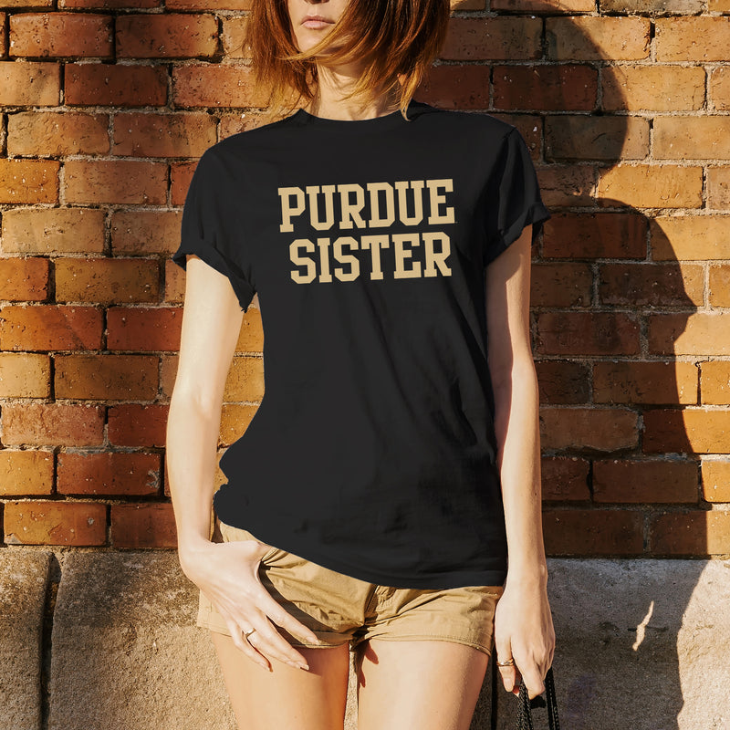 Purdue University Boilermakers Basic Block Sister Short Sleeve T Shirt - Black