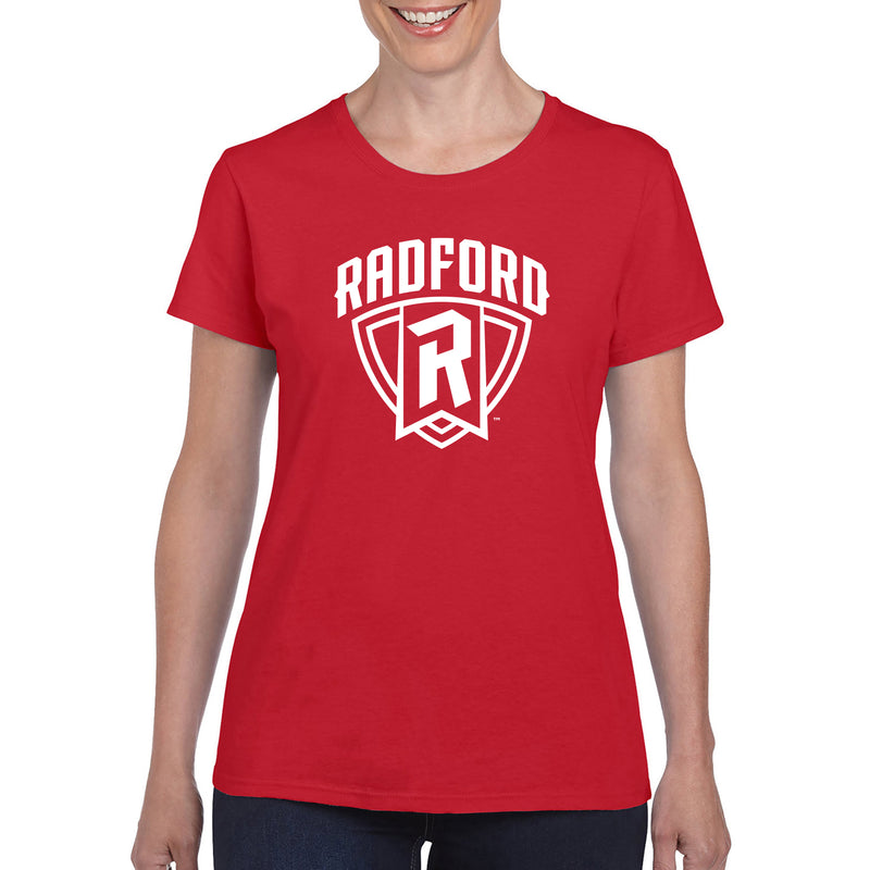 Radford University Highlanders Arch Logo Basic Cotton Short Sleeve Womens T Shirt - Red