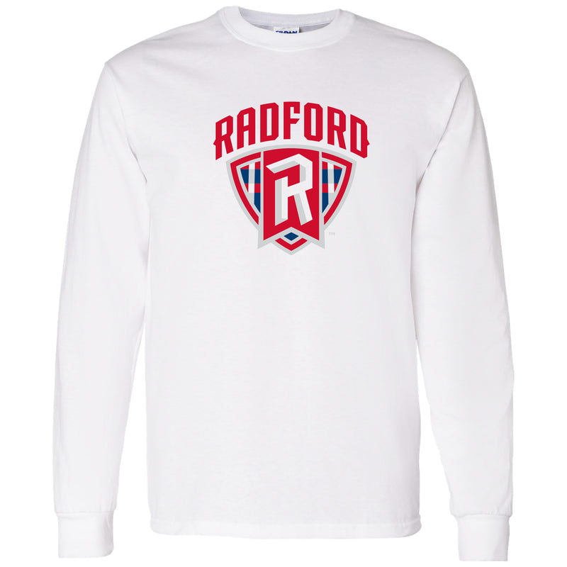 Radford University Highlanders Arch Logo Basic Cotton Long Sleeve T Shirt - White