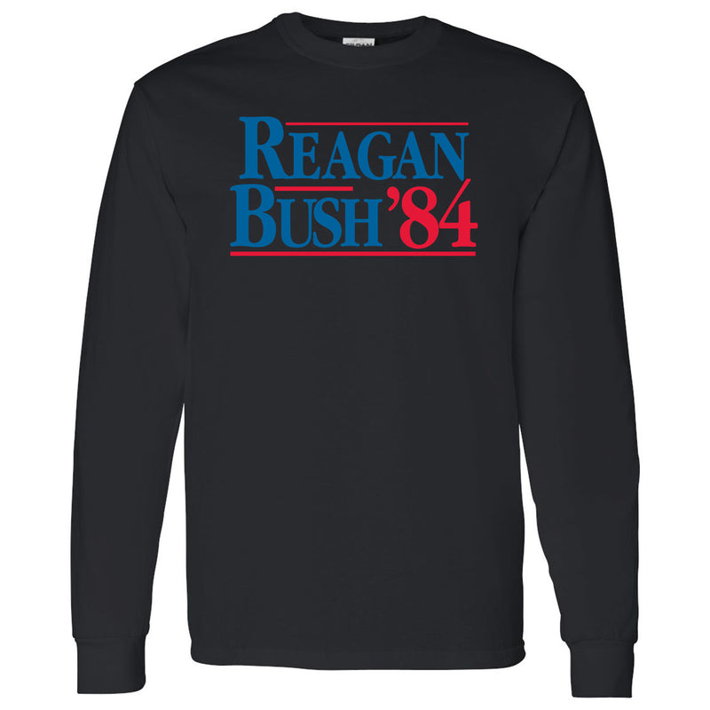 Long Sleeve Reagan/Bush 84 - Ronald Reagan, George Bush, Republican - Adult Cotton T-Shirt - Black