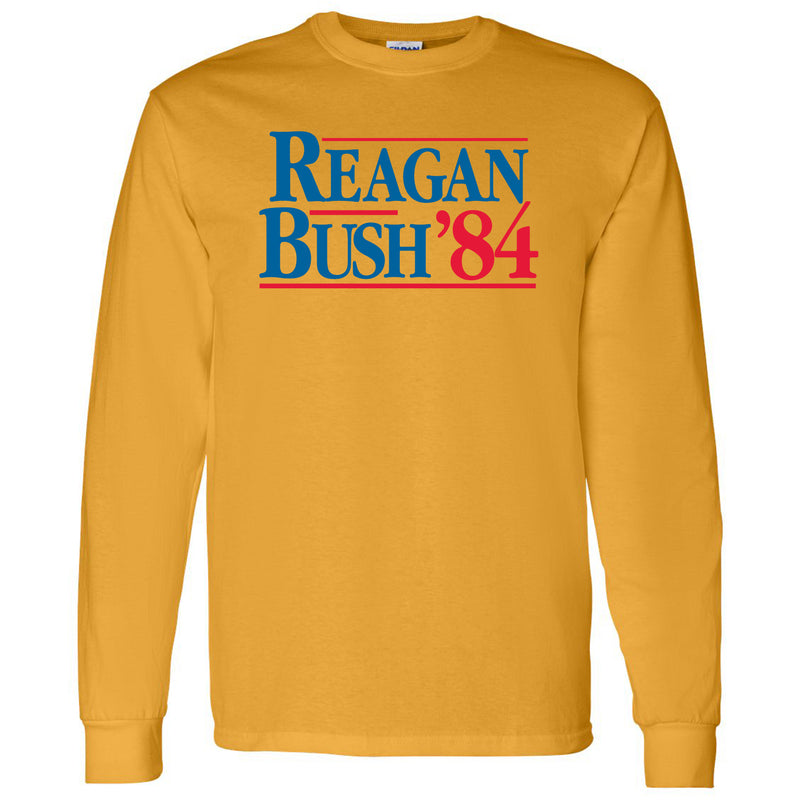 Long Sleeve Reagan/Bush 84 - Ronald Reagan, George Bush, Republican - Adult Cotton T-Shirt - Gold