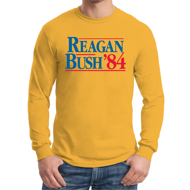 Long Sleeve Reagan/Bush 84 - Ronald Reagan, George Bush, Republican - Adult Cotton T-Shirt - Gold