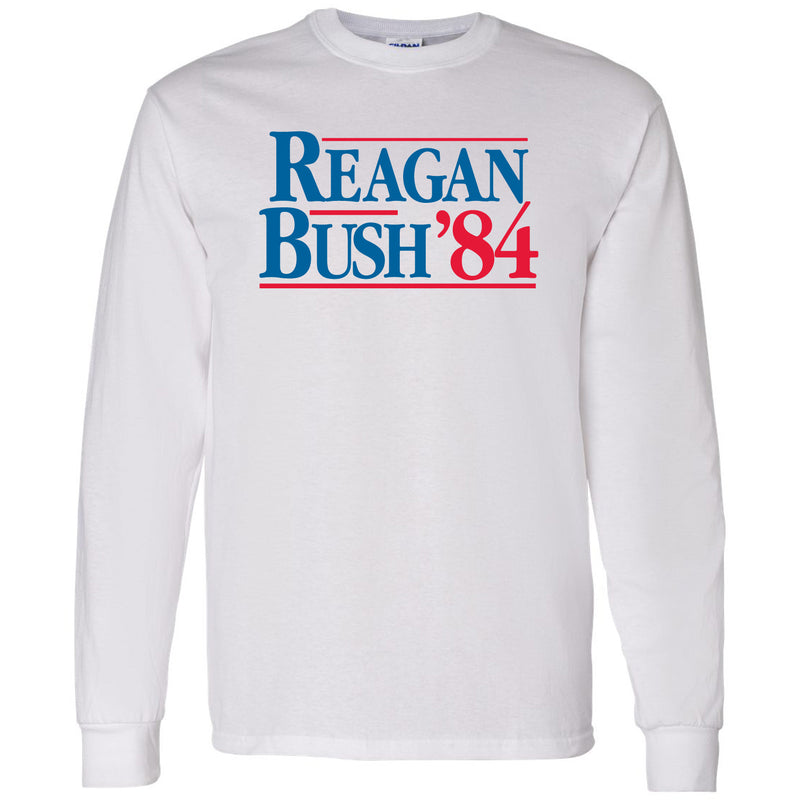 Long Sleeve Reagan/Bush 84 - Ronald Reagan, George Bush, Republican - Adult Cotton T-Shirt - White