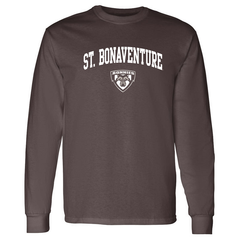 St. Bonaventure Bonnies Arch Logo Long Sleeve T Shirt - Dark Chocolate