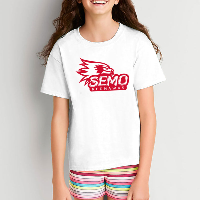 Southeast Missouri State University Redhawks Primary Logo Youth Short Sleeve T-Shirt - White