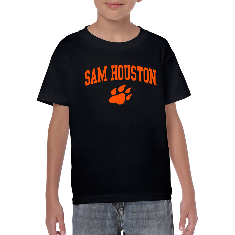 Sam Houston State University Bearkats Arch Logo Short Sleeve Youth T Shirt - Black