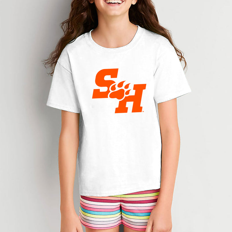 Sam Houston State University Bearkats Primary Logo Short Sleeve Youth T Shirt - White