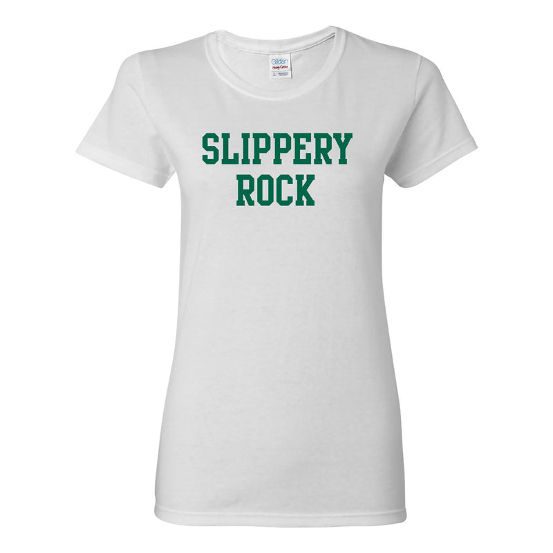 Slippery Rock University The Rock Basic Block Short Sleeve Womens T Shirt - White