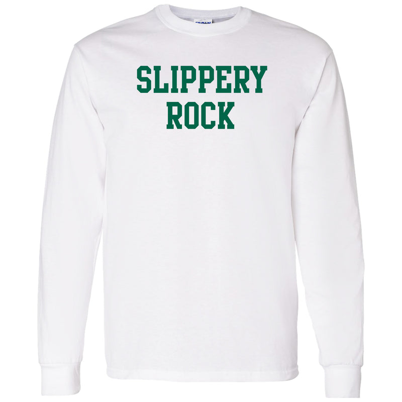 Slippery Rock University The Rock Basic Block Long Sleeve T Shirt - White