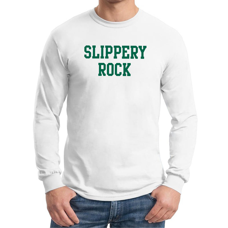Slippery Rock University The Rock Basic Block Long Sleeve T Shirt - White