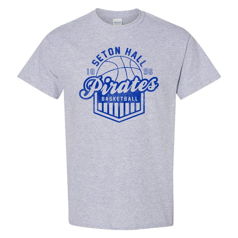 Seton Hall University Pirates Vintage Basketball Shield Short Sleeve T Shirt - Sport Grey