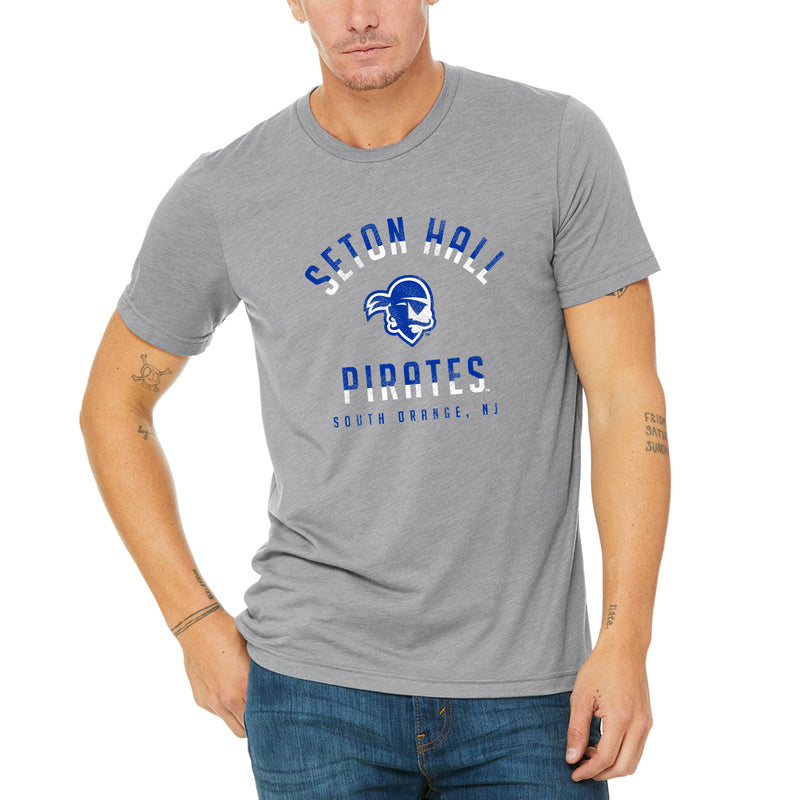 Seton Hall University Pirates Division Arch Canvas Short Sleeve T Shirt - Athletic Grey