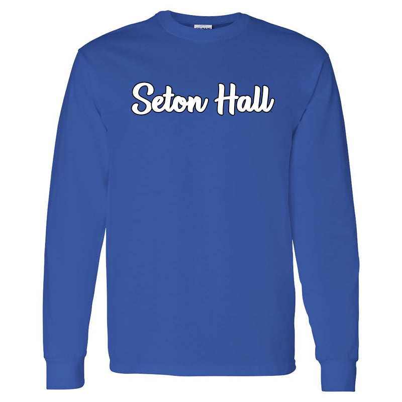 Seton Hall University Pirates Basic Script Cotton Long Sleeve T Shirt - Royal