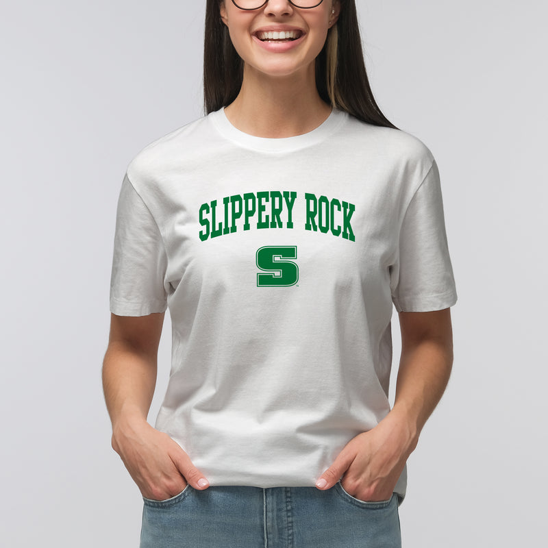 Slippery Rock University The Rock Arch Logo Short Sleeve T Shirt - White