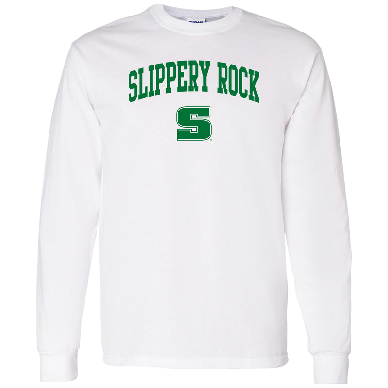 Slippery Rock University The Rock Arch Logo Long Sleeve T Shirt - White