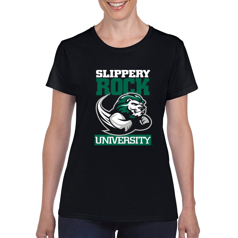 Slippery Rock University The Rock Primary Logo Short Sleeve Womens T Shirt - Black