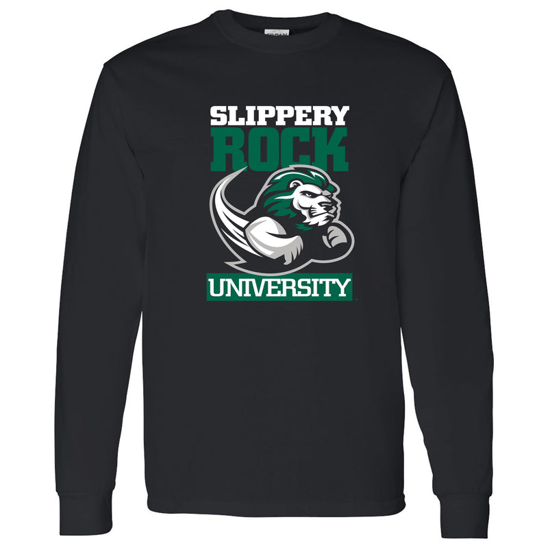 Slippery Rock University The Rock Primary Logo Long Sleeve T Shirt - Black