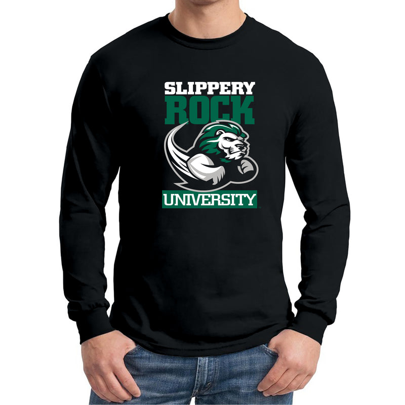 Slippery Rock University The Rock Primary Logo Long Sleeve T Shirt - Black