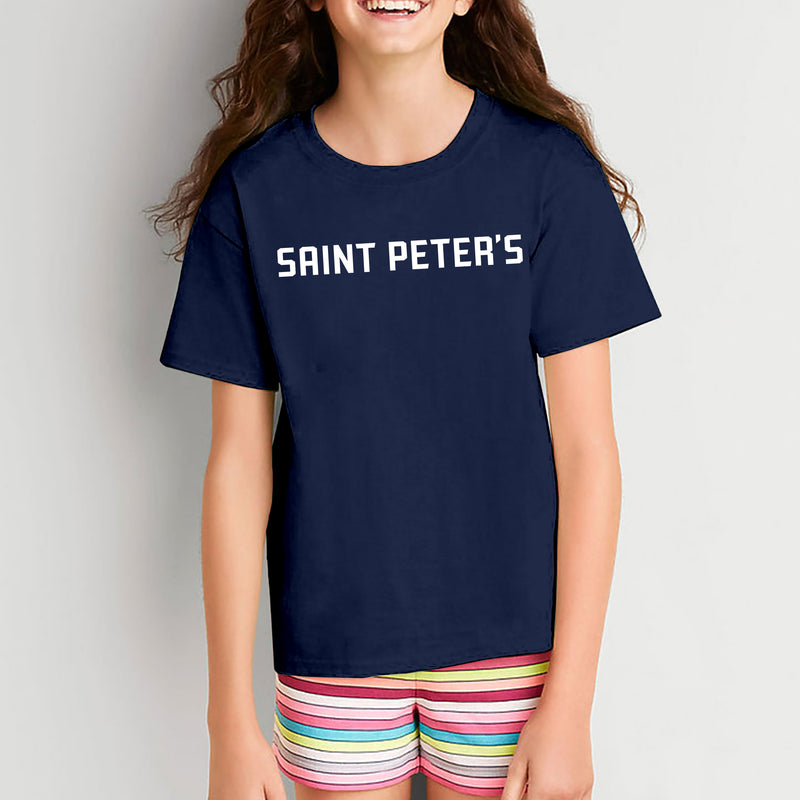 Saint Peter's University Peacocks Basic Block Short Sleeve Youth T Shirt - Navy