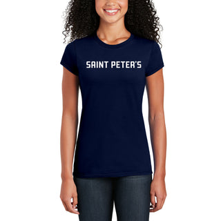 Saint Peter's Peacocks Basic Block Womens Short Sleeve T Shirt - Navy