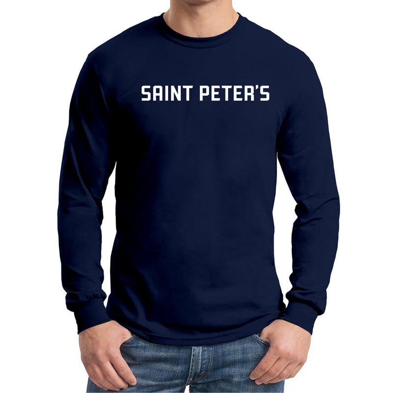 Saint Peter's University Peacocks Basic Block Long Sleeve T Shirt - Navy