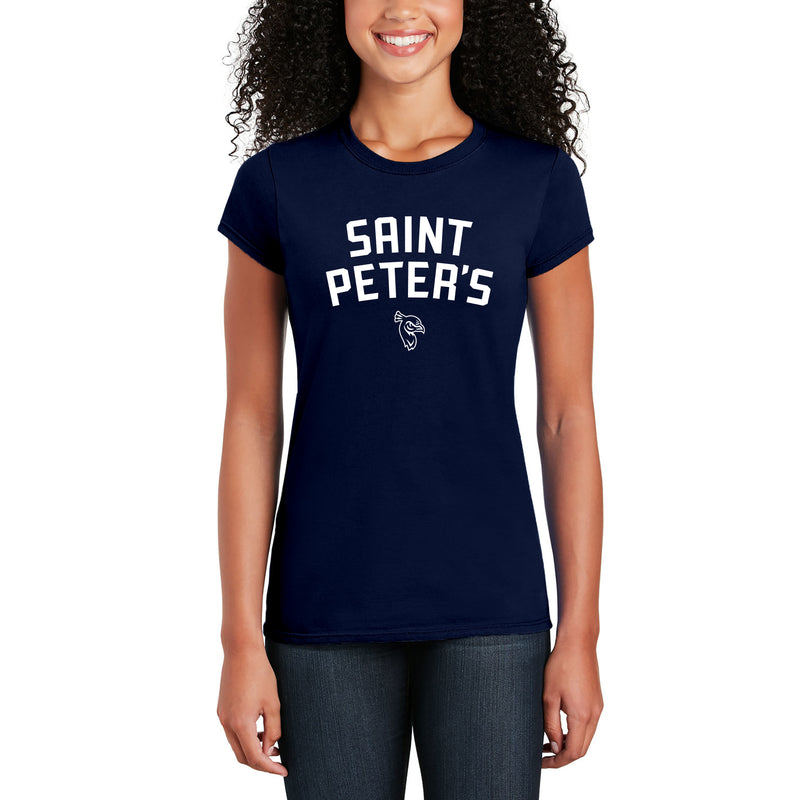Saint Peter's University Peacocks Arch Logo Womens T-Shirt - Navy