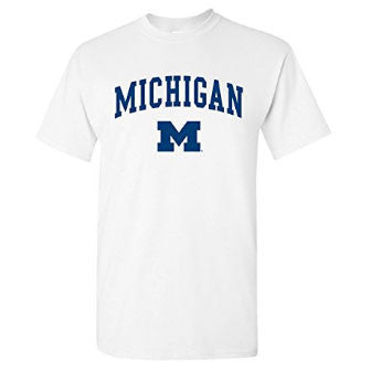 Arch Logo University of Michigan Basic Cotton Short Sleeve T Shirt - White