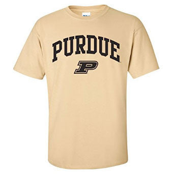 Purdue University Boilermakers Arch Logo Short Sleeve T Shirt - Vegas Gold