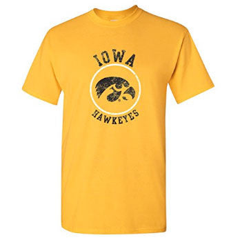 University of Iowa Hawkeyes Distressed Circle Logo Short Sleeve T Shirt - Gold