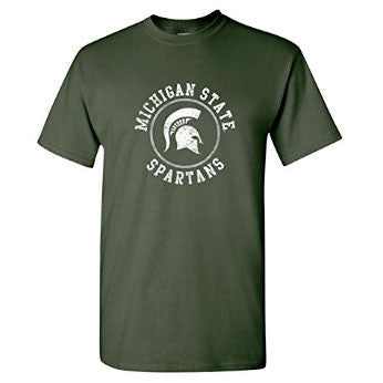 Michigan State University Spartans Distressed Circle Logo Short Sleeve T Shirt - Forest Green
