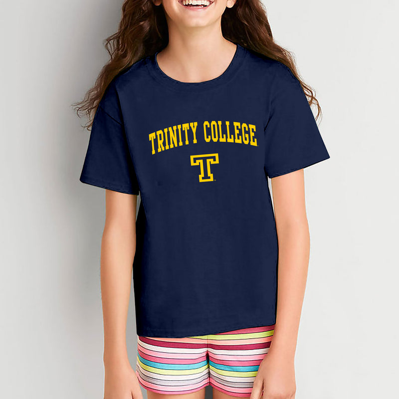Trinity College Bantams Arch Logo Basic Cotton Youth Short Sleeve T Shirt - Navy