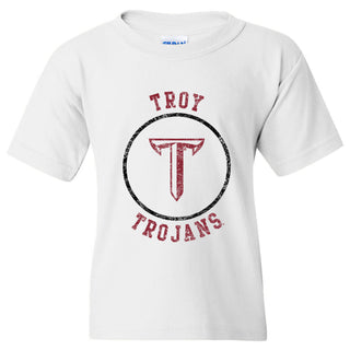 Troy University Trojans Distressed Circle Logo Cotton Youth T-Shirt - White