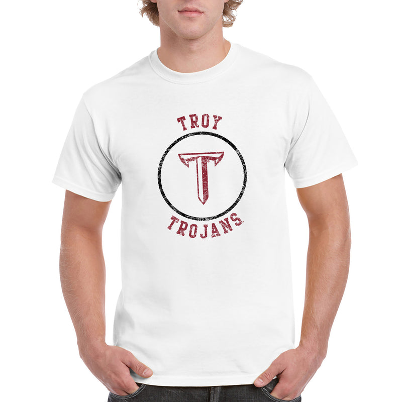 Troy University Trojans Distressed Circle Logo Cotton T-Shirt - White
