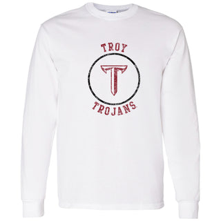 Troy University Trojans Distressed Circle Logo Long Sleeve T-Shirt - White