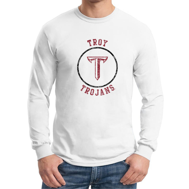 Troy University Trojans Distressed Circle Logo Long Sleeve T-Shirt - White