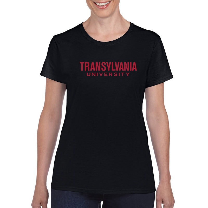 Transylvania University Pioneers Basic Block Womens Short Sleeve T Shirt - Black