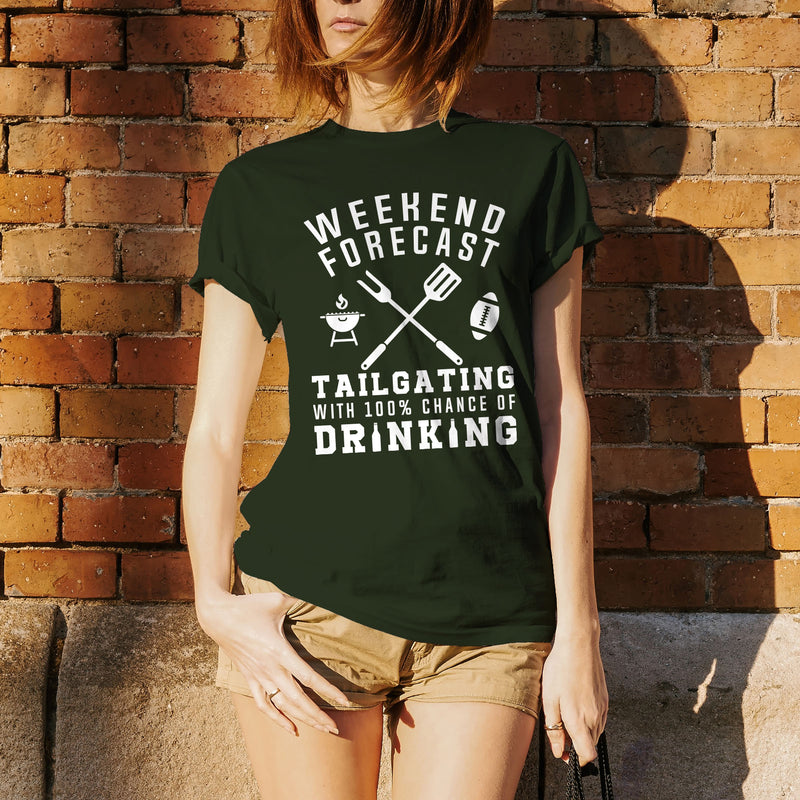 Weekend Forecast Tailgating With a Chance of Drinking: Funny Humor Football - Adult Cotton T Shirt - Forest