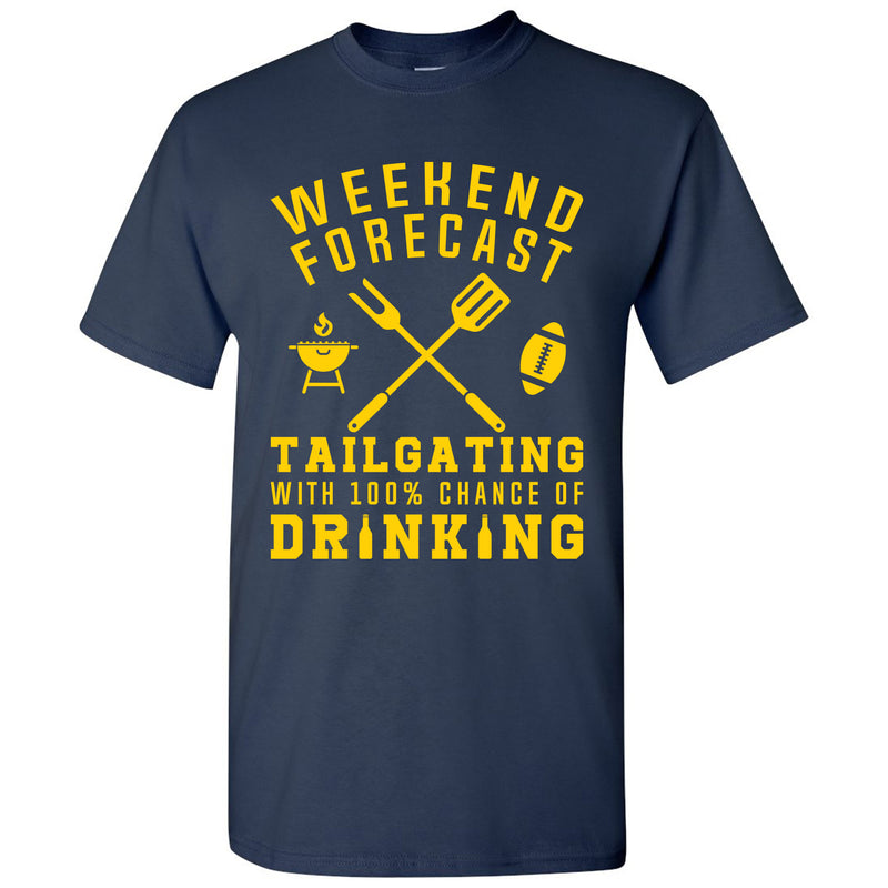 Weekend Forecast Tailgating With a Chance of Drinking: Funny Humor Football - Adult Cotton T Shirt - Navy